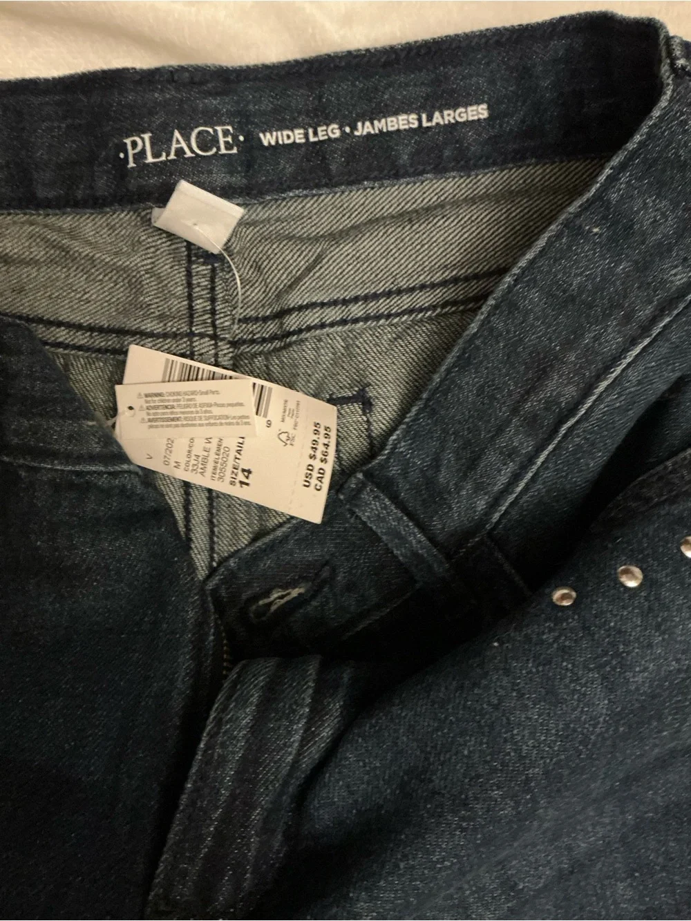 The Children's Place Dark Blue Wide-Leg Jeans with Silver Studs